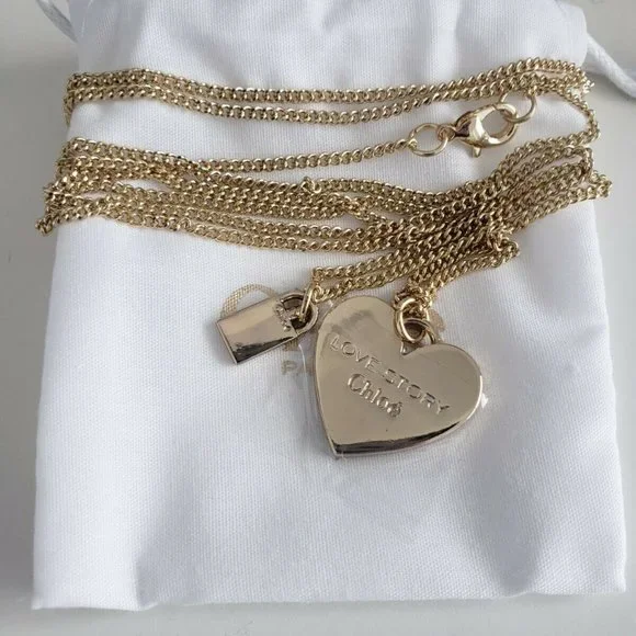New! Cute Aesthetic CHLOE Love Story Heart Shape Long Pendant Necklace Gold Tone - Picture 4 of 6